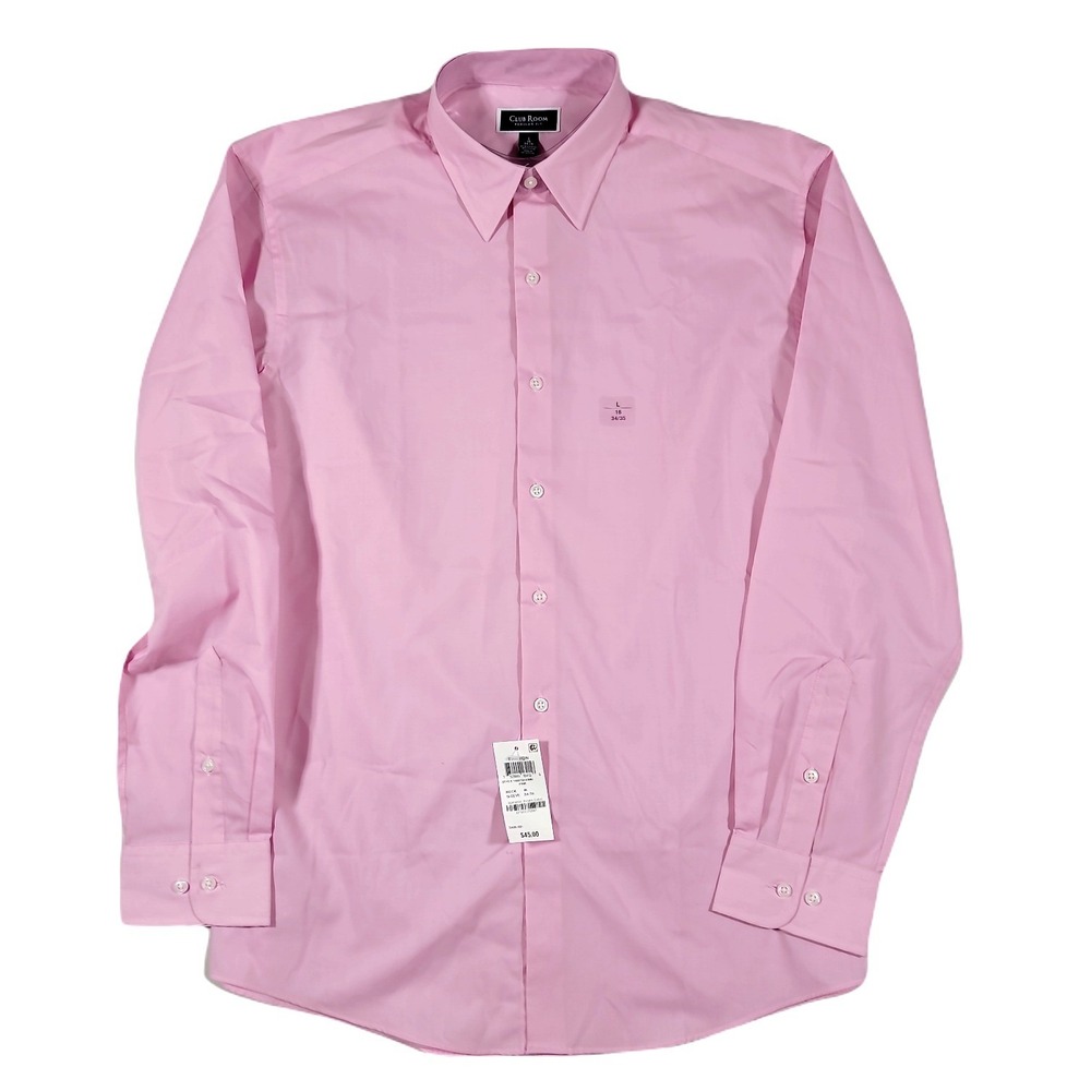 Club Room Pink Point Collar Dress Shirt Mens Large 16 34-35 Classic Fit NEW‎